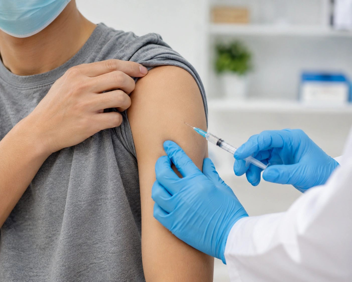 Personal från Göta Vaccin hjälper patient med vaccination